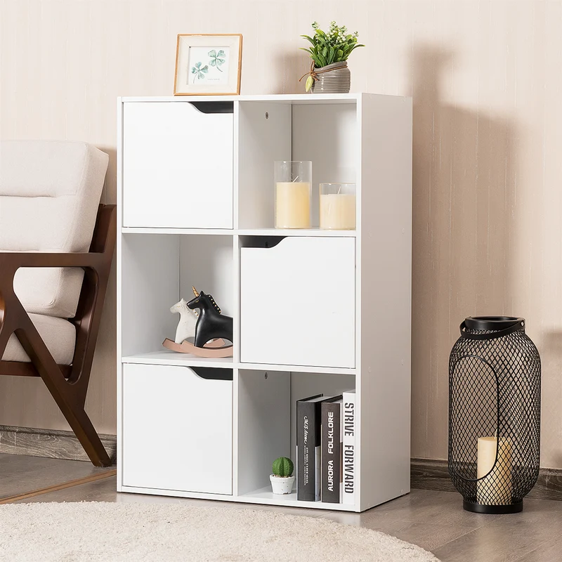 Costway - Bücherregal, Freistehendes Regal mit Türen aus Holz, Bücherregal mit 3 Offenen & 3 Geschlossenen Fächern