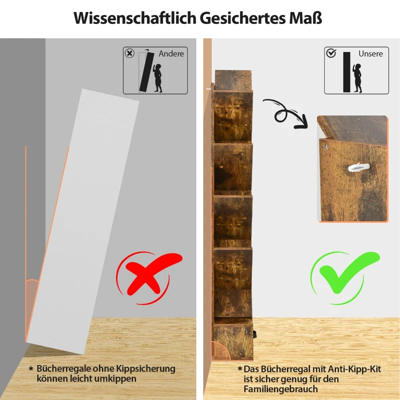 Costway – Baumförmiges Bücherregal mit 10 Ablagen und Schublade, 38 × 21,5 × 149,5 cm, Rustikales Braun