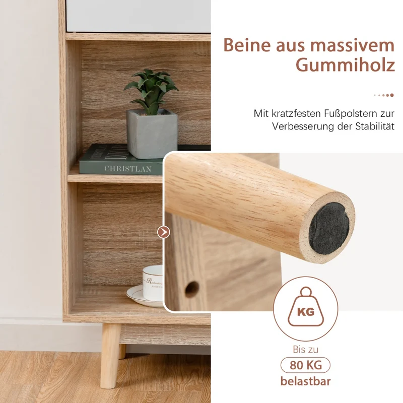 Costway - Bücherregal, Bücherregal 4-stöckiges, Bücherregal mit 2 Türen 4 offene Regale, 80 x 24 x 120 cm, Weiß