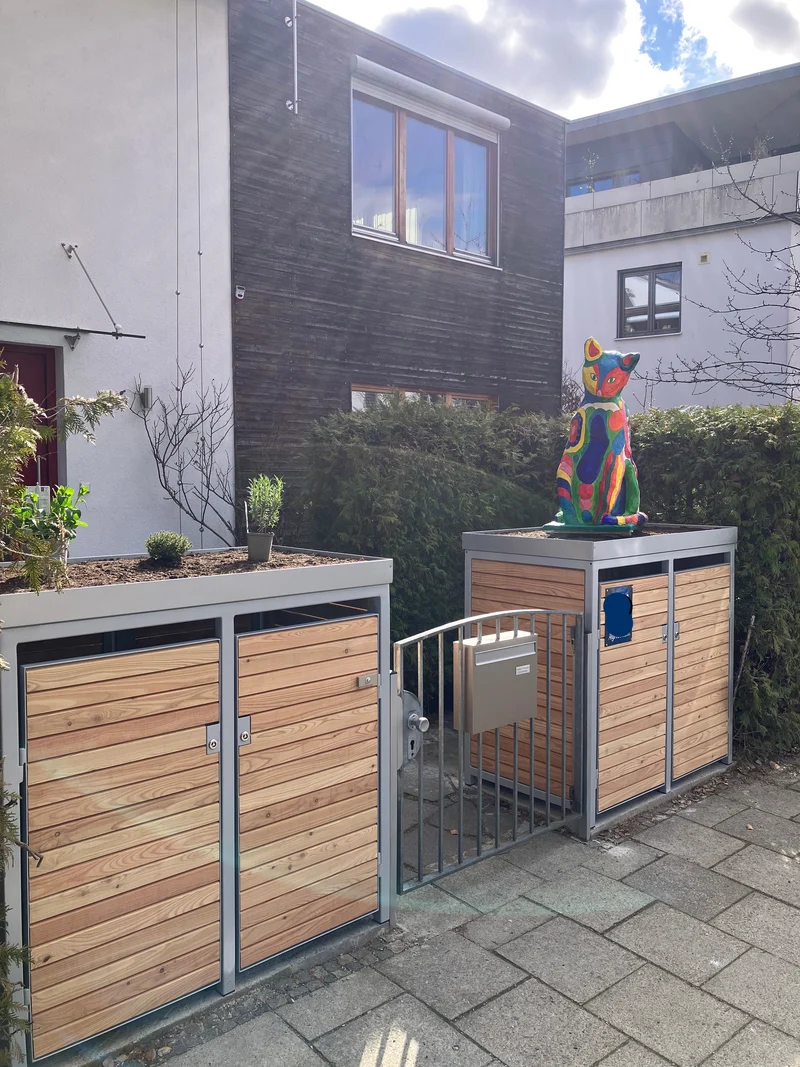 PREMIUM Holz 4er Mülltonnenbox mit Pflanzdach