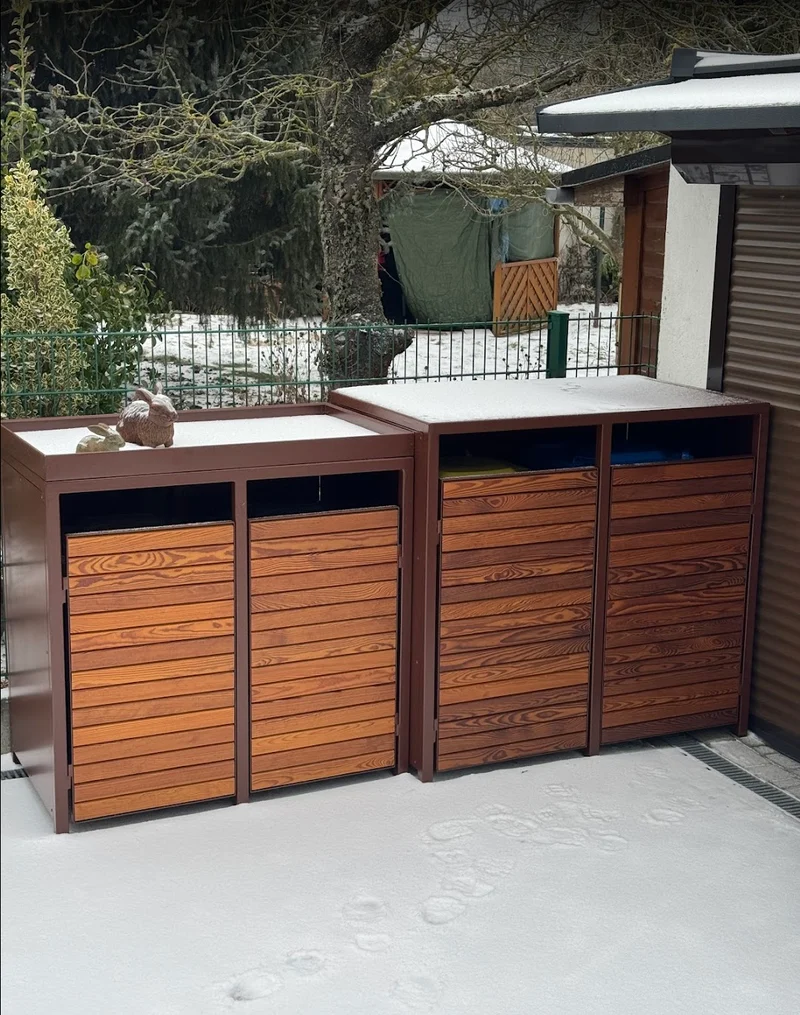 PREMIUM Holz 4er Mülltonnenbox mit Holztüren