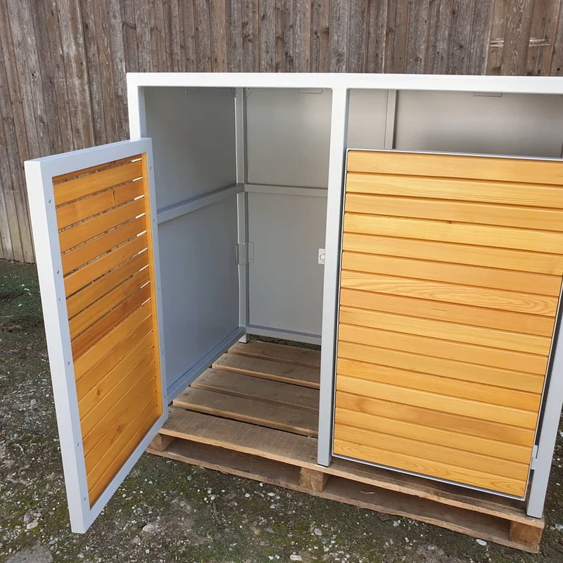 PREMIUM Holz 4er Mülltonnenbox mit Holztüren