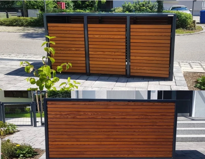 PREMIUM Holz 3er Mülltonnenbox, Rückseite Rhombusleisten