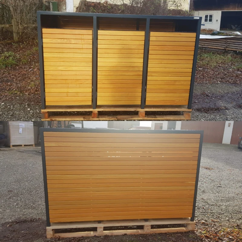PREMIUM Holz 3er Mülltonnenbox, Rückseite Rhombusleisten