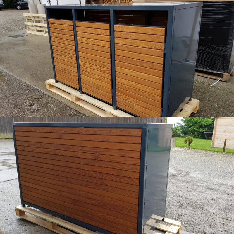 PREMIUM Holz 3er Mülltonnenbox, Rückseite Rhombusleisten