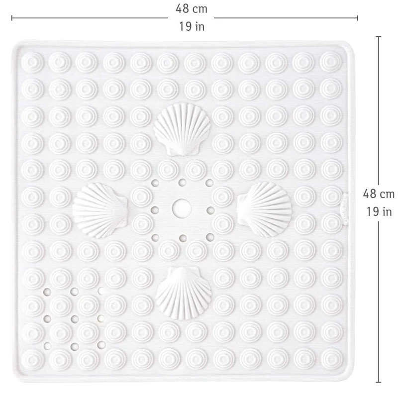 Tatkraft Shell – Rutschfeste Duschmatte, 48 × 48 cm, schimmelresistent, maschinenwaschbar, PVC, Weiß, Made in Italy