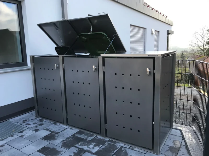Mülltonnenbox Universal 240 Liter und 120 Liter Edelstahl grau anthrazit 3er Box