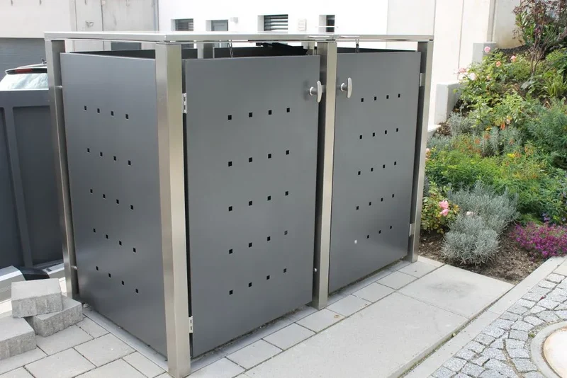 Mülltonnenbox Universal 240 Liter und 120 Liter Edelstahl grau anthrazit 2er Box