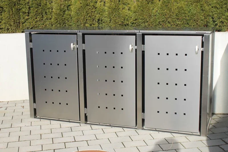Mülltonnenbox Universal 240 Liter und 120 Liter Edelstahl 3er Box
