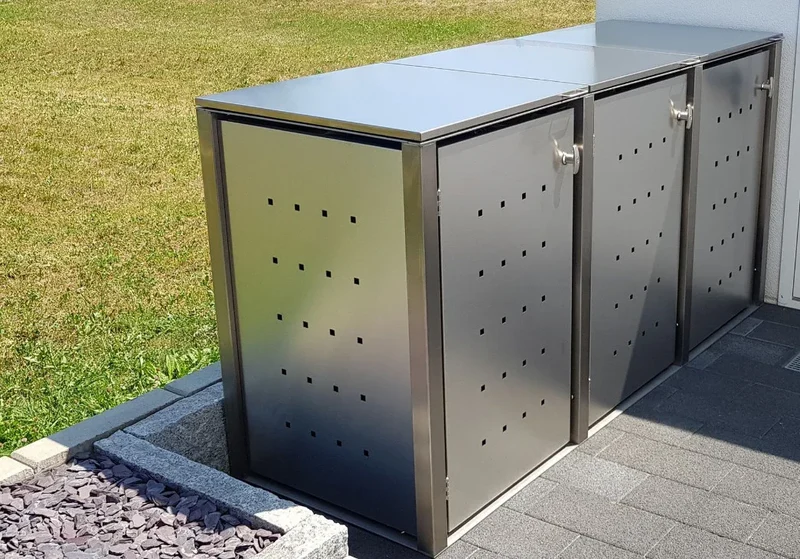 Mülltonnenbox Universal 240 Liter und 120 Liter Edelstahl 3er Box