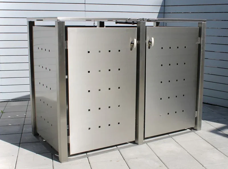 Mülltonnenbox Universal 240 Liter und 120 Liter Edelstahl 2er Box