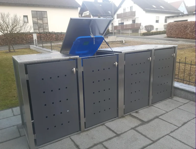 Mülltonnenbox Universal 240 Liter und 120 Liter Edelstahl grau anthrazit 4er Box