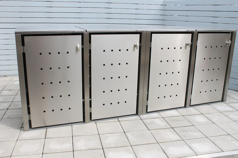 Mülltonnenbox Universal 240 Liter und 120 Liter Edelstahl 4er Box