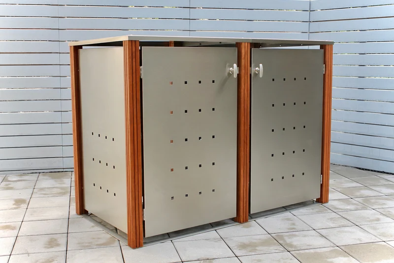 Mülltonnenbox bis 120 Liter Edelstahl Holzpfosten 2er Box