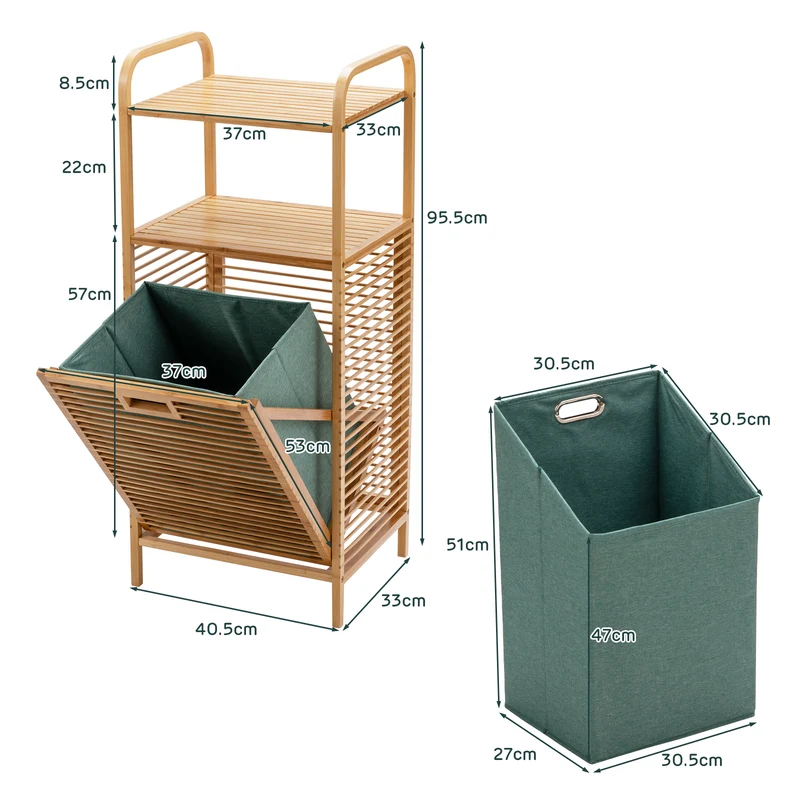 Costway – Badschrank aus Bambus mit ausklappbarem Wäschekorb und Ablage, 40,5 × 33 × 95,5 cm, Natur