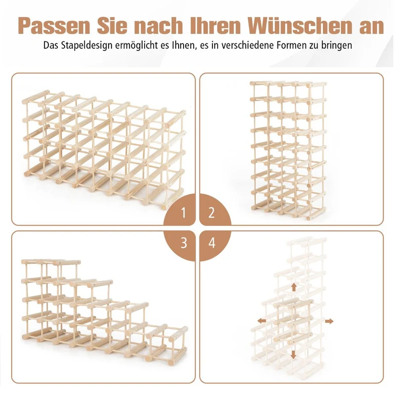 Costway – Modulares Weinregal aus Holz für 36 Flaschen, 5 Ebenen, Natur.