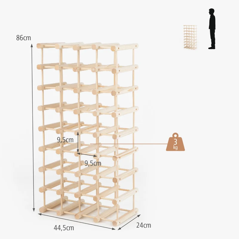 Costway – Modulares Weinregal aus Holz für 36 Flaschen, 5 Ebenen, Natur.