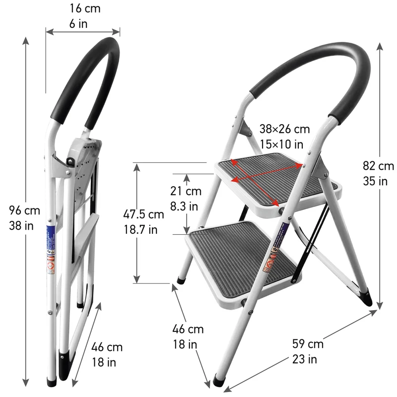 WonderWorker Barrow - Trittleiter, Trittleiter 2 Stufen, Schwerlast, Bis 150 Kg, Trittleiter Klappbar, 2 Große Gummierte Rutschfeste Stufen, Aus Stahl