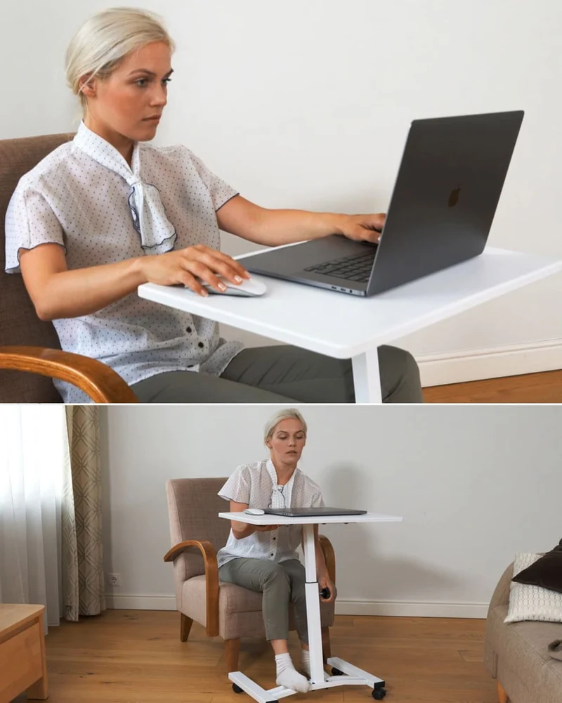 Tatkraft Cheer - Laptoptisch, Betttisch, Laptoptisch Höhenverstellbar, Laptoptisch Sofa, Laptoptisch Bett, mit Rollen, MDF Holz, Stahl, Weiß