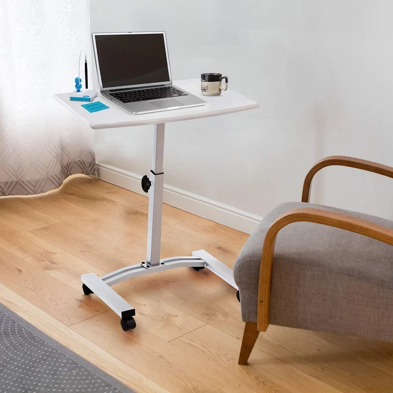 Tatkraft Cheer - Laptoptisch, Betttisch, Laptoptisch Höhenverstellbar, Laptoptisch Sofa, Laptoptisch Bett, mit Rollen, MDF Holz, Stahl, Weiß