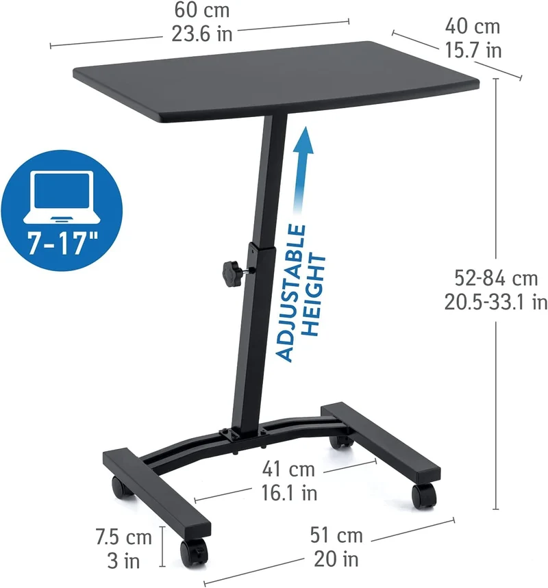 Tatkraft Dream - Laptoptisch, Laptoptisch Höhenverstellbar, Laptoptisch Sofa, Schreibtisch auf Rollen, Laptop Betttisch, MDF Holz, Stahl, Schwarz
