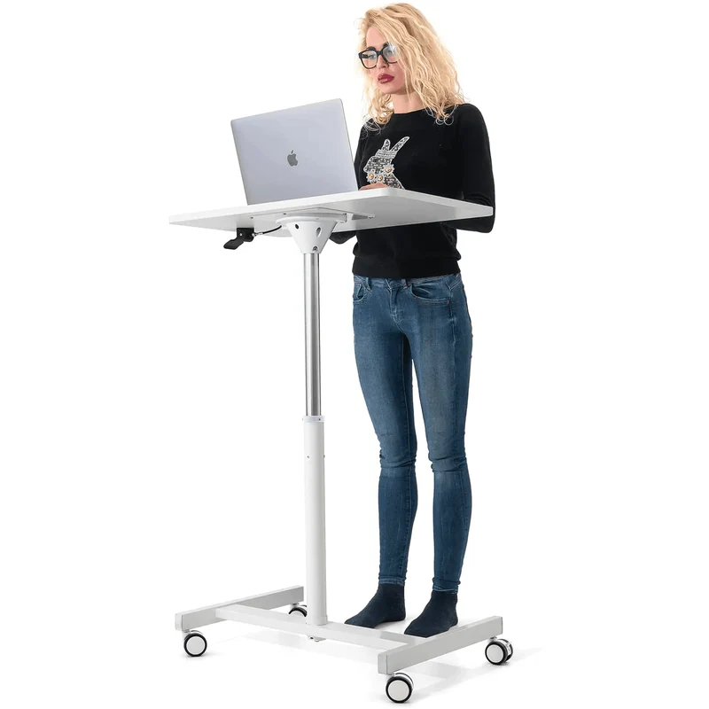 Tatkraft Trend – Höhenverstellbarer Laptoptisch mit Gasfeder und Rollen, 74–114 cm, Tischplatte 70 × 48 cm, Weiß