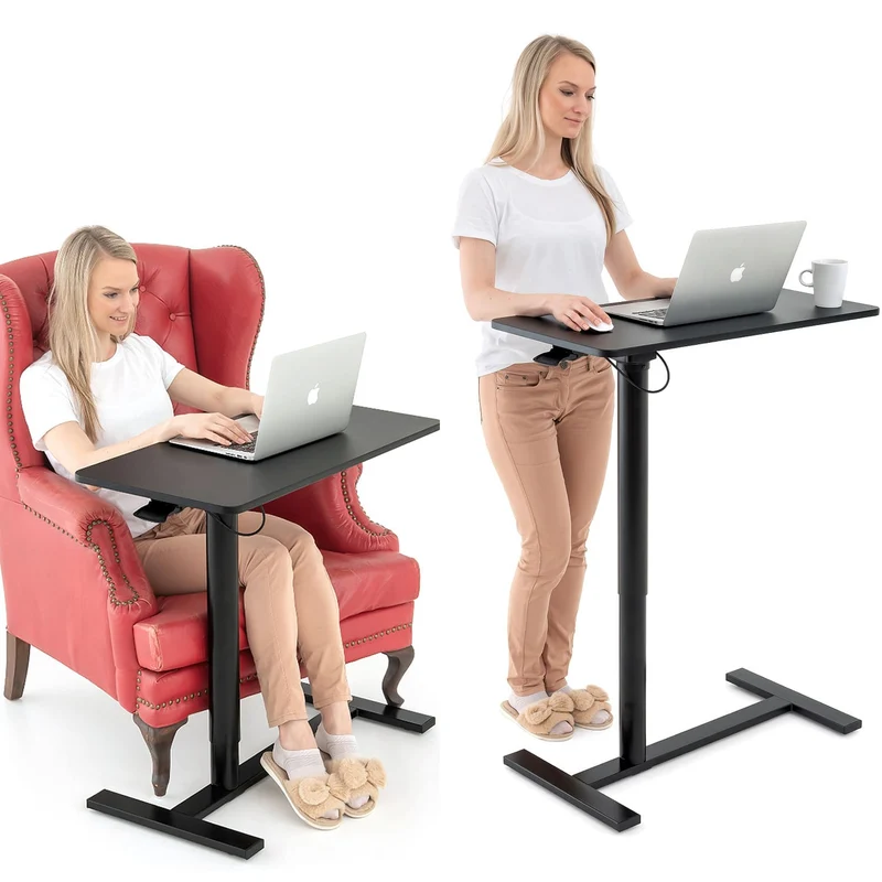 Tatkraft Bliss – Laptoptisch höhenverstellbarer, Airlift, 74–115 cm, Tischplatte 80 × 40 cm, für Laptops bis 20 Zoll, auf Rollen, Stahl, MDF, Schwarz