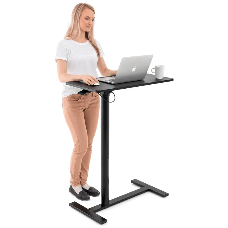Tatkraft Bliss – Laptoptisch höhenverstellbarer, Airlift, 74–115 cm, Tischplatte 80 × 40 cm, für Laptops bis 20 Zoll, auf Rollen, Stahl, MDF, Schwarz