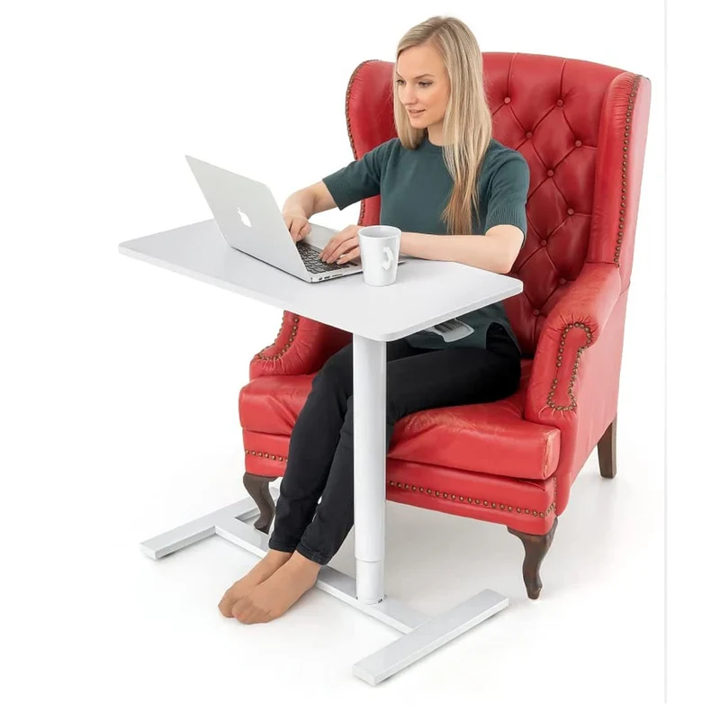 Tatkraft Relax - Laptoptisch, Laptoptisch Höhenverstellbar, Airlift, Laptoptisch Bett, Laptoptisch Sofa, Laptoptisch mit Rollen, MDF, Stahl, Weiß