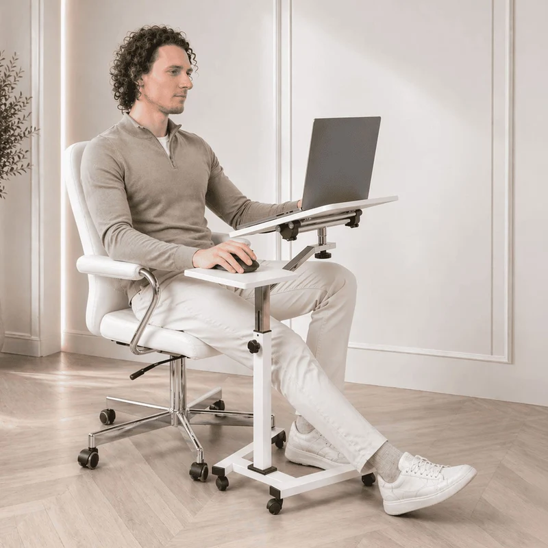 Tatkraft Like Laptoptisch Höhenverstellbar, Laptoptisch mit Rollen und Mausablage, Laptoptisch Sofa, Laptoptisch Bett, MDF, verchromter Stahl, weiß