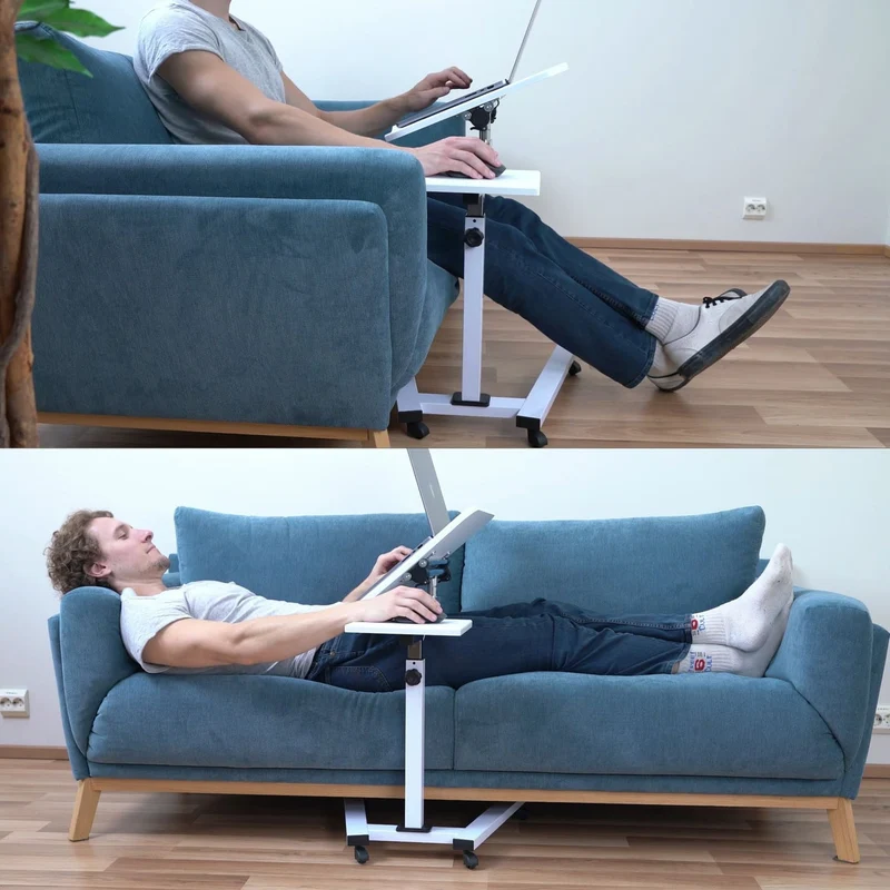 Tatkraft Like Laptoptisch Höhenverstellbar, Laptoptisch mit Rollen und Mausablage, Laptoptisch Sofa, Laptoptisch Bett, MDF, verchromter Stahl, weiß