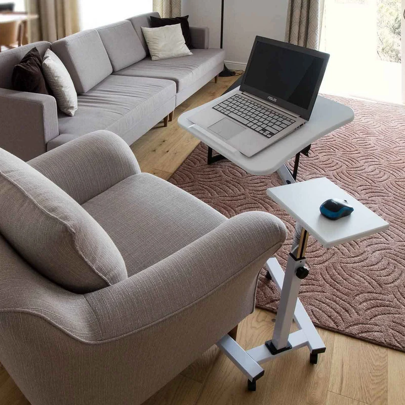 Tatkraft Like Laptoptisch Höhenverstellbar, Laptoptisch mit Rollen und Mausablage, Laptoptisch Sofa, Laptoptisch Bett, MDF, verchromter Stahl, weiß