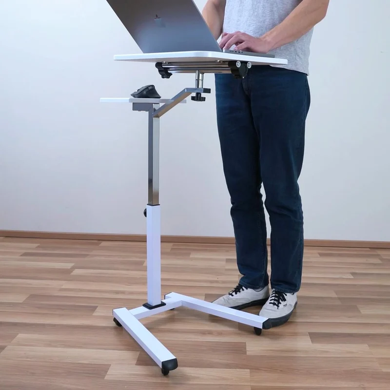 Tatkraft Like Laptoptisch Höhenverstellbar, Laptoptisch mit Rollen und Mausablage, Laptoptisch Sofa, Laptoptisch Bett, MDF, verchromter Stahl, weiß