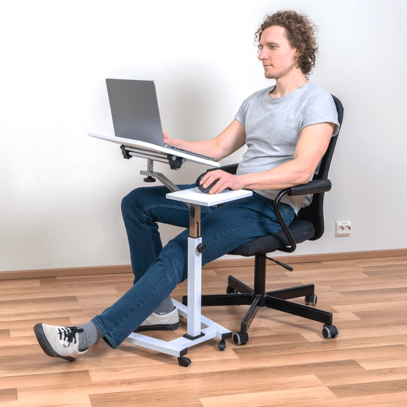 Tatkraft Like Laptoptisch Höhenverstellbar, Laptoptisch mit Rollen und Mausablage, Laptoptisch Sofa, Laptoptisch Bett, MDF, verchromter Stahl, weiß