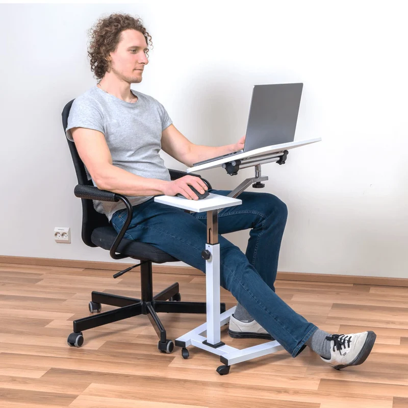 Tatkraft Like Laptoptisch Höhenverstellbar, Laptoptisch mit Rollen und Mausablage, Laptoptisch Sofa, Laptoptisch Bett, MDF, verchromter Stahl, weiß