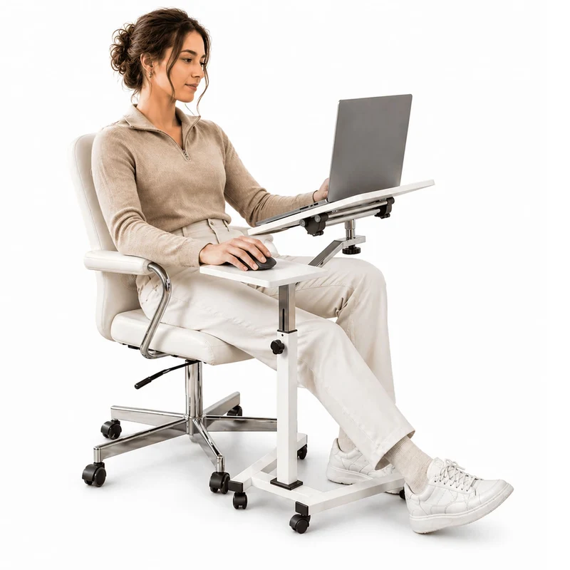 Tatkraft Like Laptoptisch Höhenverstellbar, Laptoptisch mit Rollen und Mausablage, Laptoptisch Sofa, Laptoptisch Bett, MDF, verchromter Stahl, weiß