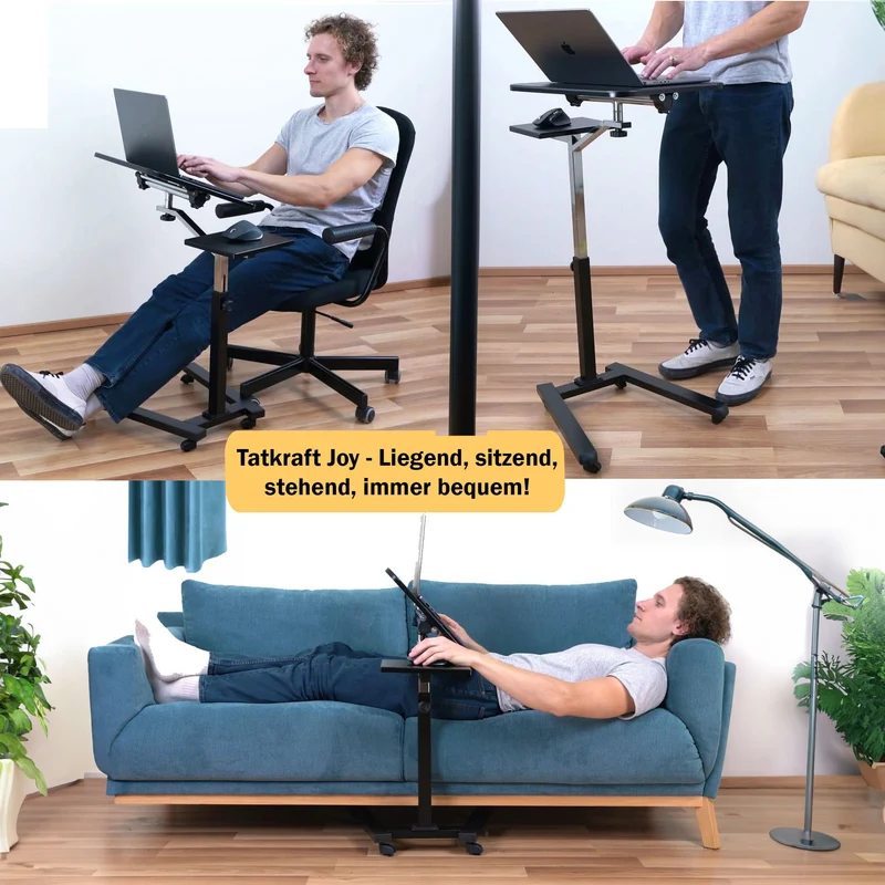 Tatkraft Joy – Laptoptisch Höhenverstellbar, Laptoptisch Bett, Laptoptisch Sofa, Couch, Laptoptisch mit Rollen, MDF, verchromter Stahl, Schwarz