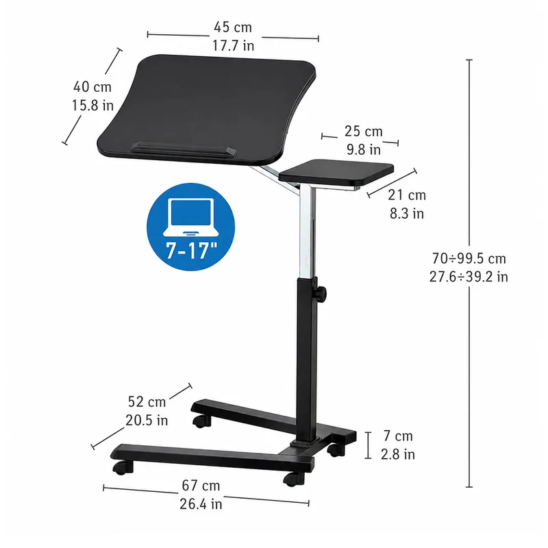 Tatkraft Joy – Laptoptisch Höhenverstellbar, Laptoptisch Bett, Laptoptisch Sofa, Couch, Laptoptisch mit Rollen, MDF, verchromter Stahl, Schwarz