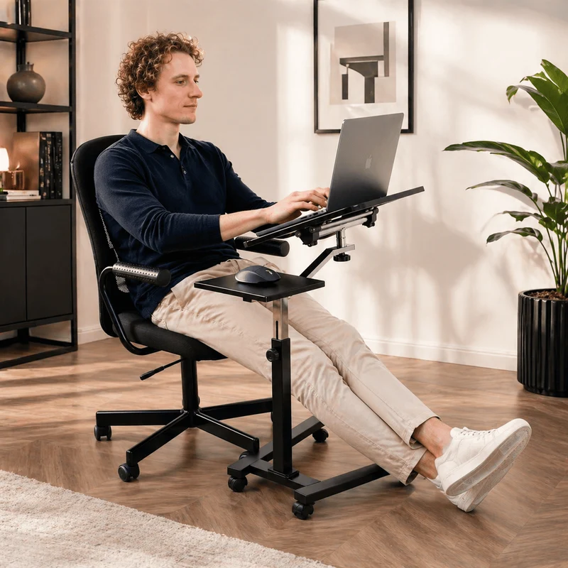 Tatkraft Joy – Laptoptisch Höhenverstellbar, Laptoptisch Bett, Laptoptisch Sofa, Couch, Laptoptisch mit Rollen, MDF, verchromter Stahl, Schwarz