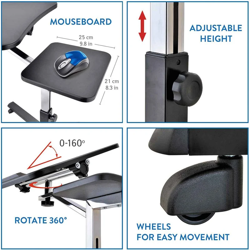 Tatkraft Joy – Laptoptisch Höhenverstellbar, Laptoptisch Bett, Laptoptisch Sofa, Couch, Laptoptisch mit Rollen, MDF, verchromter Stahl, Schwarz