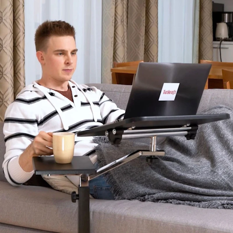 Tatkraft Joy – Laptoptisch Höhenverstellbar, Laptoptisch Bett, Laptoptisch Sofa, Couch, Laptoptisch mit Rollen, MDF, verchromter Stahl, Schwarz