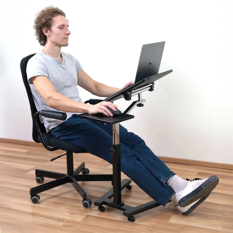 Tatkraft Joy – Laptoptisch Höhenverstellbar, Laptoptisch Bett, Laptoptisch Sofa, Couch, Laptoptisch mit Rollen, MDF, verchromter Stahl, Schwarz