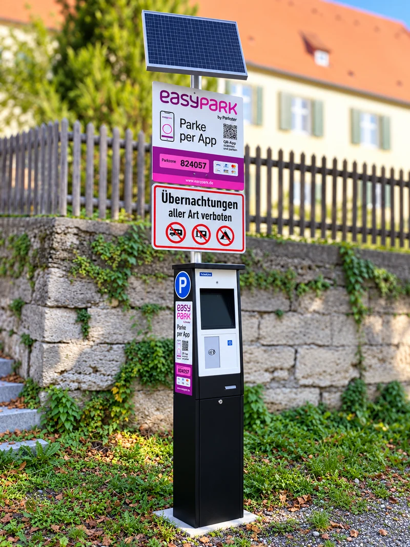 Parkscheinautomat P9 mit Solarversorgung und 10" Touchdisplay
