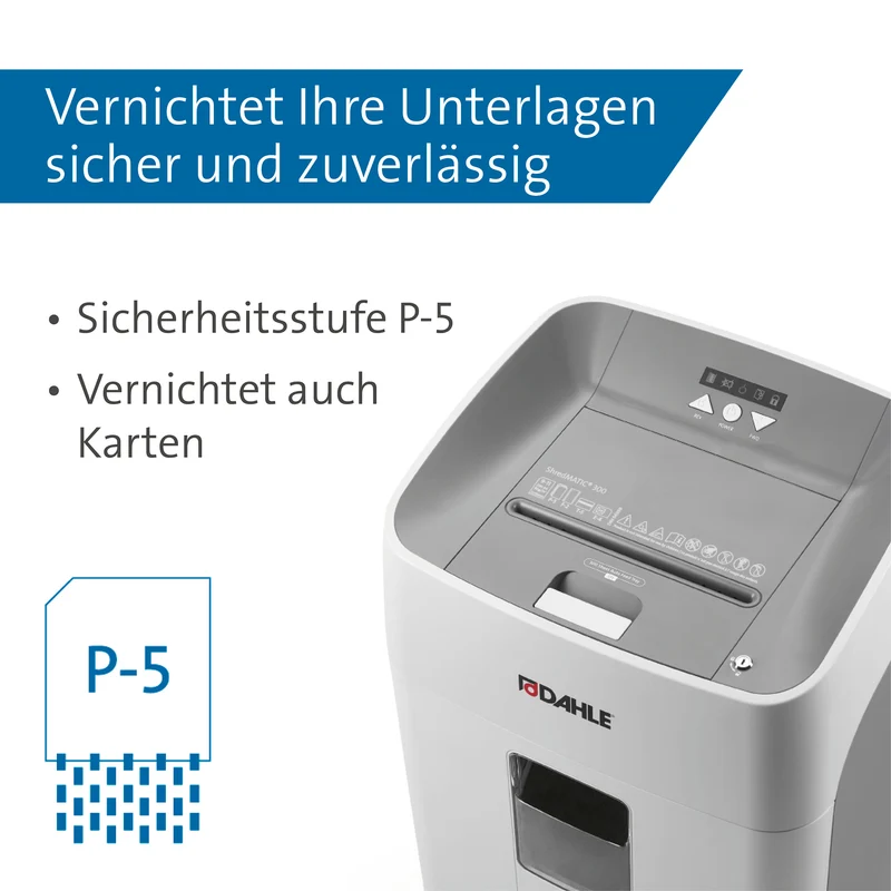Aktenvernichter Dahle ShredMATIC 300 Schnitt 2x15 mm, 14-300 Blatt, 40 L