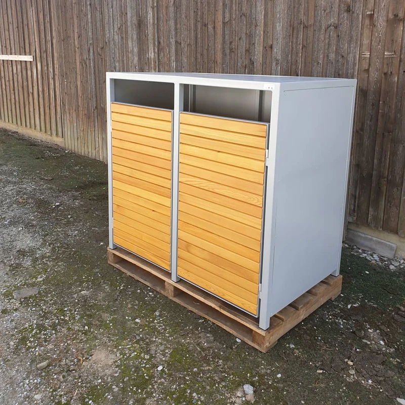 PREMIUM Holz 4er Mülltonnenbox mit Holztüren