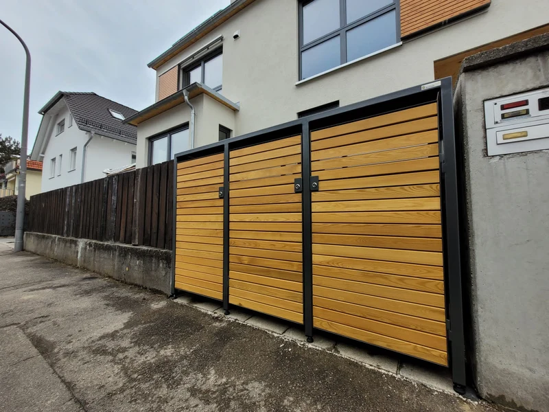 PREMIUM Holz 3er Mülltonnenbox mit Holztüren