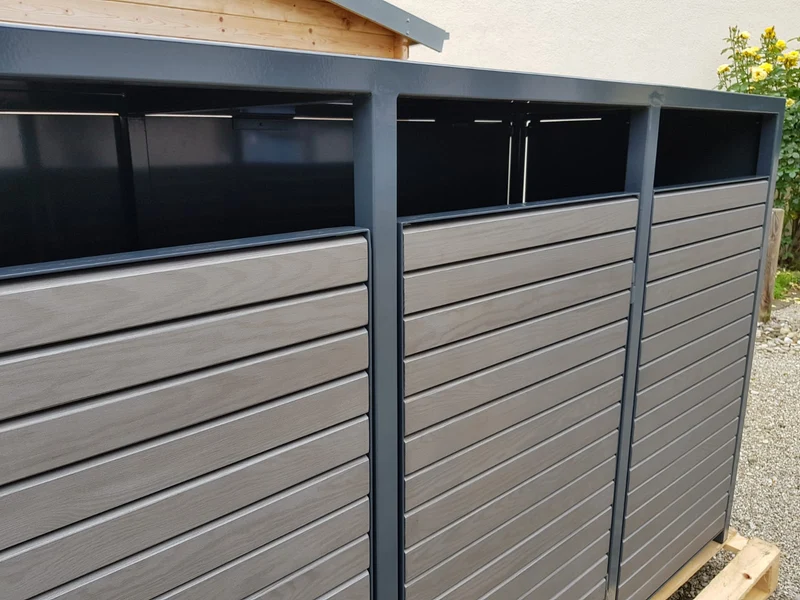 PREMIUM Holz 3er Mülltonnenbox mit Holztüren