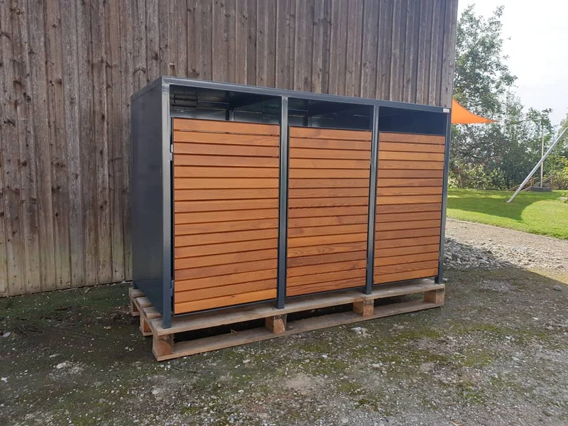 PREMIUM Holz 3er Mülltonnenbox mit Holztüren