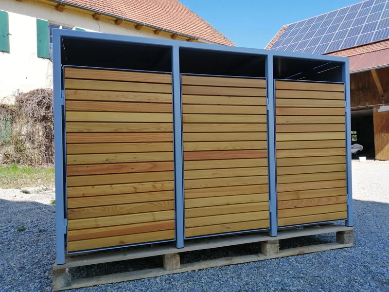 PREMIUM Holz 3er Mülltonnenbox mit Holztüren
