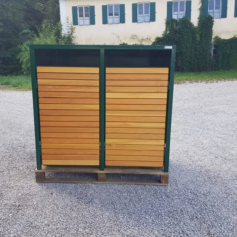 PREMIUM Holz 2er Mülltonnenbox mit Holztüren